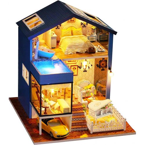  Kisoy Romantic and Cute Dollhouse Miniature DIY House Kit Creative Room Perfect DIY Gift for Friends,Lovers and Families(Seattle Night-Yellow Car Plus Dust Proof Cover)