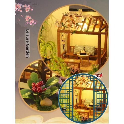  Kisoy Dollhouse Miniature with Furniture Kit, Handmade Chinese Style Loft DIY House Model for Teens Adult Gift (Bamboo Creek Water Garden)