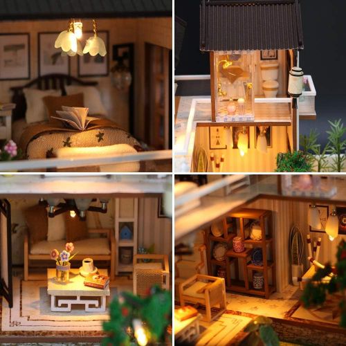  Kisoy Miniature DIY Dollhouse Kit with Furniture Accessories Creative Gift for Lovers and Friends (Dream in Ancient Town) with Dust Proof Cover and Music Movement