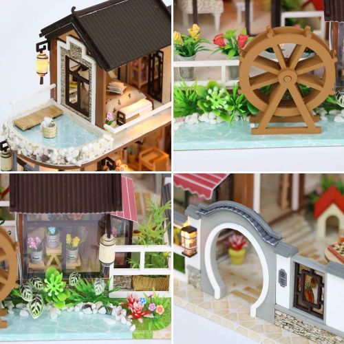  Kisoy Miniature DIY Dollhouse Kit with Furniture Accessories Creative Gift for Lovers and Friends (Dream in Ancient Town) with Dust Proof Cover and Music Movement