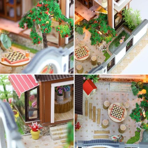  Kisoy Miniature DIY Dollhouse Kit with Furniture Accessories Creative Gift for Lovers and Friends (Dream in Ancient Town) with Dust Proof Cover and Music Movement