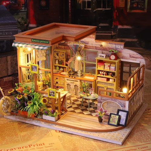  Kisoy Dollhouse Miniature with Furniture Kit, Handmade DIY House Model for Teens Adult Gift (Romantic Password)