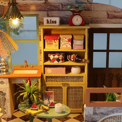  Kisoy Dollhouse Miniature with Furniture Kit, Handmade DIY House Model for Teens Adult Gift (Romantic Password)