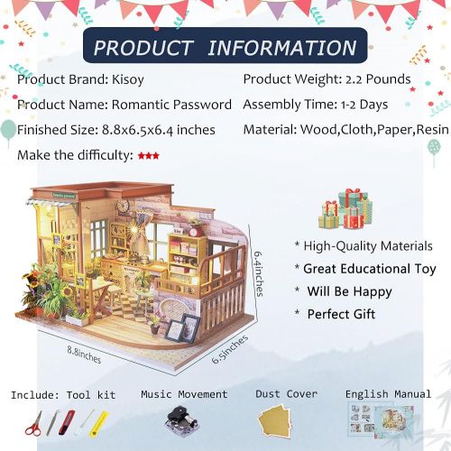  Kisoy Dollhouse Miniature with Furniture Kit, Handmade DIY House Model for Teens Adult Gift (Romantic Password)