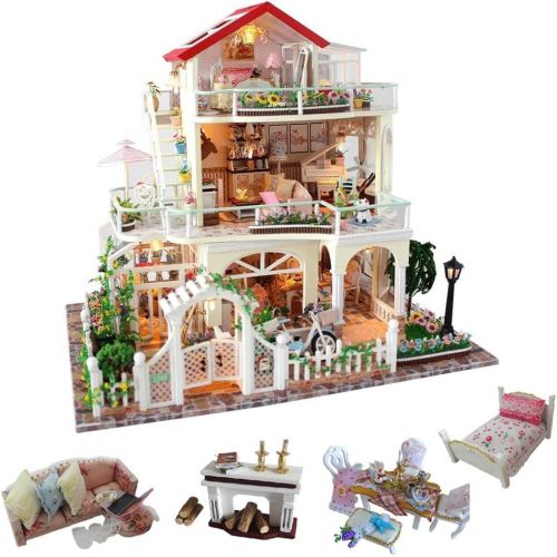 Kisoy Romantic and Cute Dollhouse Miniature DIY House Kit Creative Room Perfect DIY Gift Revolving Sky Garden for Friends, Lovers and Families (Forever Promise)