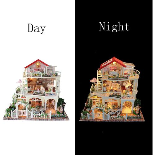  Kisoy Romantic and Cute Dollhouse Miniature DIY House Kit Creative Room Perfect DIY Gift Revolving Sky Garden for Friends, Lovers and Families (Forever Promise)