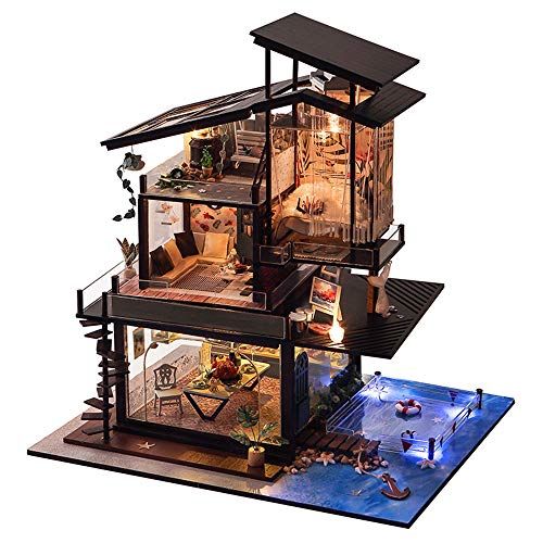  Kisoy Miniature DIY Dollhouse Kit with Furniture Accessories Creative Gift for Lovers and Friends (Valencia Coast) with Dust Proof Cover and Music Movement