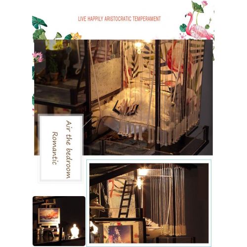  Kisoy Miniature DIY Dollhouse Kit with Furniture Accessories Creative Gift for Lovers and Friends (Valencia Coast) with Dust Proof Cover and Music Movement