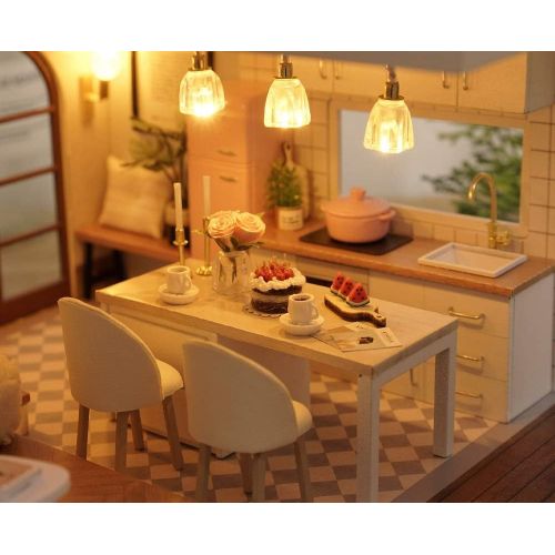  Kisoy Romantic and Cute Dollhouse Miniature DIY House Kit Creative Room Perfect DIY Gift for Friends, Lovers and Families (Idyllic Period) with Dust Proof Cover and Toy Car