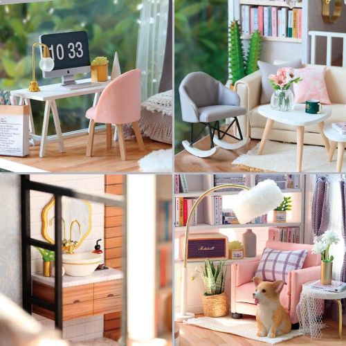  Kisoy Romantic and Cute Dollhouse Miniature DIY House Kit Creative Room Perfect DIY Gift for Friends, Lovers and Families (Idyllic Period) with Dust Proof Cover and Toy Car