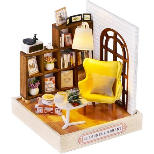  Kisoy Dollhouse Miniature with Furniture Kit, DIY 3D Wooden DIY House Kit with Dust Cover,Handmade Tiny House Toys for Teens Adults Gift (Leisurely Moment)