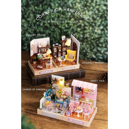  Kisoy Dollhouse Miniature with Furniture Kit, DIY 3D Wooden DIY House Kit with Dust Cover,Handmade Tiny House Toys for Teens Adults Gift (Leisurely Moment)