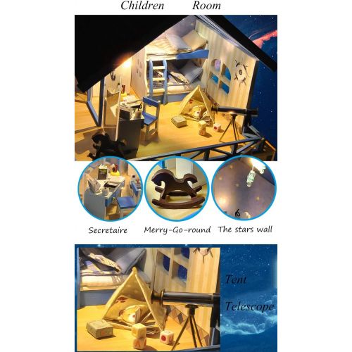  Kisoy Miniature DIY Dollhouse Kit with Furniture Accessories Creative Gift for Lovers and Friends (Aegean Sea) with Dust Proof Cover and Music Movement