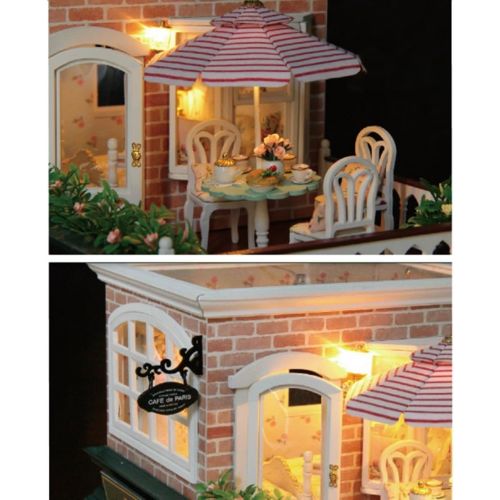  Kisoy Romantic and Cute Dollhouse Miniature DIY House Kit Creative Room Perfect DIY Gift for Friends,Lovers and Families(France Cafe Tour)