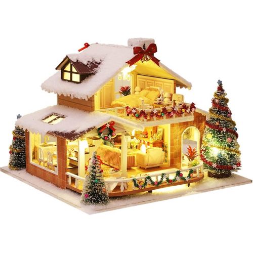  Kisoy DIY Dollhouse Kit,Exquisite Miniature with Furniture, Dust Proof Cover and Music Movement, Your Perfect Craft Gift for Friends, Lovers and Families (Christmas Carnival)
