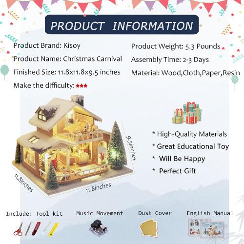  Kisoy DIY Dollhouse Kit,Exquisite Miniature with Furniture, Dust Proof Cover and Music Movement, Your Perfect Craft Gift for Friends, Lovers and Families (Christmas Carnival)