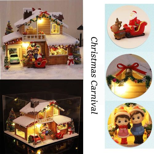  Kisoy DIY Dollhouse Kit,Exquisite Miniature with Furniture, Dust Proof Cover and Music Movement, Your Perfect Craft Gift for Friends, Lovers and Families (Christmas Carnival)