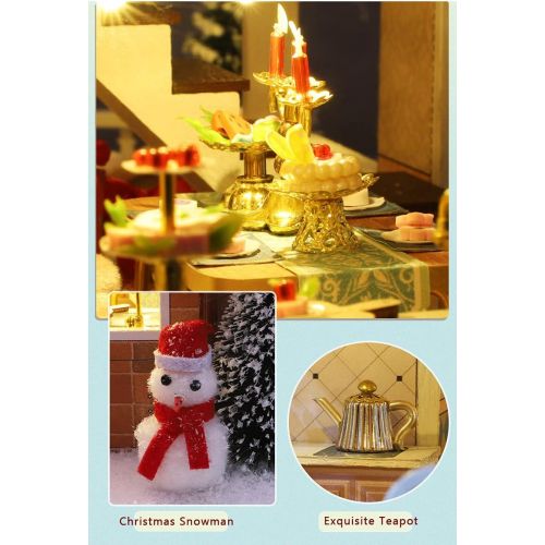  Kisoy DIY Dollhouse Kit,Exquisite Miniature with Furniture, Dust Proof Cover and Music Movement, Your Perfect Craft Gift for Friends, Lovers and Families (Christmas Carnival)