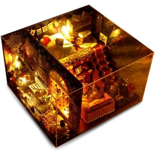  Kisoy DIY Dollhouse Kit, 1:24 Scale Exquisite Miniature with Furniture, Dust Proof Cover and Music Movement, Your Perfect Craft Gift for Friends, Lovers and Families (Christmas Eve