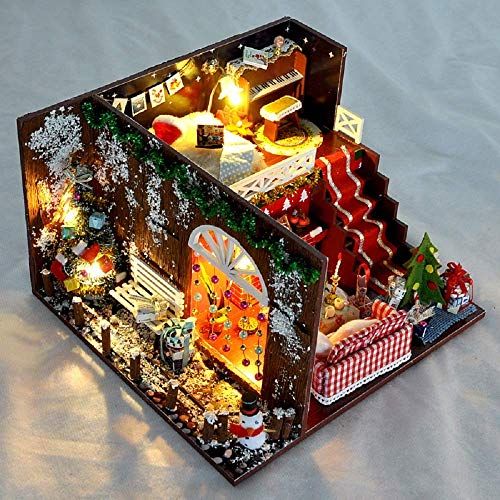  Kisoy DIY Dollhouse Kit, 1:24 Scale Exquisite Miniature with Furniture, Dust Proof Cover and Music Movement, Your Perfect Craft Gift for Friends, Lovers and Families (Christmas Eve