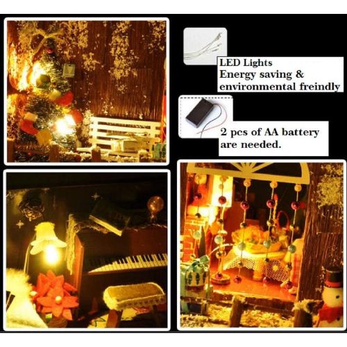  Kisoy DIY Dollhouse Kit, 1:24 Scale Exquisite Miniature with Furniture, Dust Proof Cover and Music Movement, Your Perfect Craft Gift for Friends, Lovers and Families (Christmas Eve