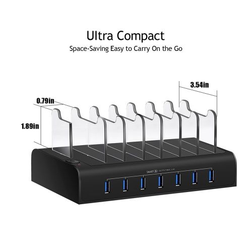  Kisreal USB Charging Station Smart 7-Port Desktop Charging Stand Organizer Compatible with iPhone, iPad, Tablets and Other USB-Charged Devices (B1)