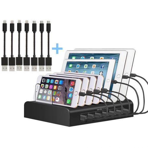  Kisreal USB Charging Station Smart 7-Port Desktop Charging Stand Organizer Compatible with iPhone, iPad, Tablets and Other USB-Charged Devices (B1)