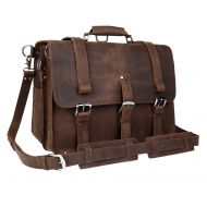 Kissloves kissloves Wildken Genuine Leather Briefcase, Mens Shoulder Handbag Messenger 17 Inch Laptop Bag (Brown)