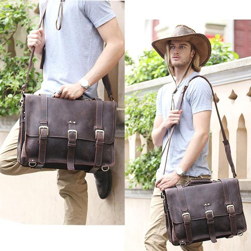  Kissloves kissloves Wildken Genuine Leather Briefcase, Mens Shoulder Handbag Messenger 17 Inch Laptop Bag (Brown)