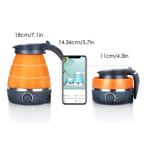  Kitabetty Wasserkocher, Edelstahl + Kieselgel + ABS Portable Einstellbare Spannung Wasserkocher Mini Faltbare Schnellaufheizung Kompressionskessel Fuer Die Reise, 0,6 L