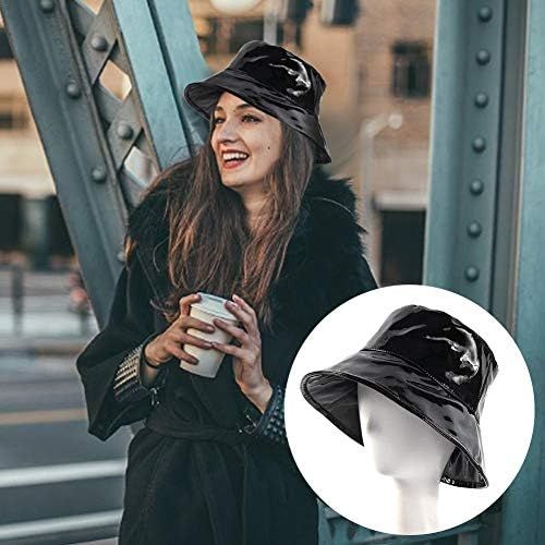  [아마존베스트]Kitabetty Ladies Rain Hat, Patent Leather Hat, Fishing Hat, Waterproof Rain Hat, Wide Brim, Bucket Hat, Rain Hat, Flat Cylinder, Waterproof Belt Lining, 56-58 cm