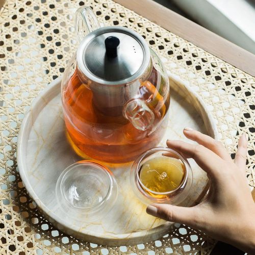  Kitchables Tea Cup Set of 4 - Modern Double Wall Glass Insulated Teacups Best Paired with your Teapot or Coffee (2.5 oz)