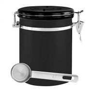 Kitchables Coffee Storage Container with Scoop - Airfresh Valve Stainless Steel Metal Canister for Fresher Coffee Ground or Beans (Espresso Black)