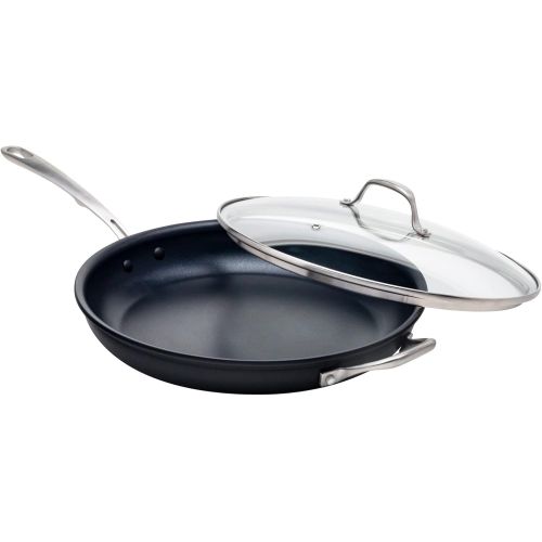  Kitchara Nonstick Frying Pan - 12 Hard Anodized Aluminum Skillet with Vented Glass Lid - Induction Compatible & Oven Safe Large Fry Pan