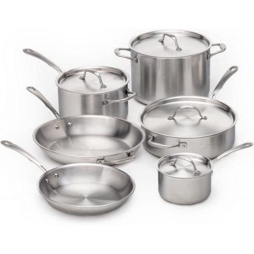  Kitchara Stainless Steel Cookware Set, 10 Piece, Brushed 18/10 Stainless Steel, 5 Ply