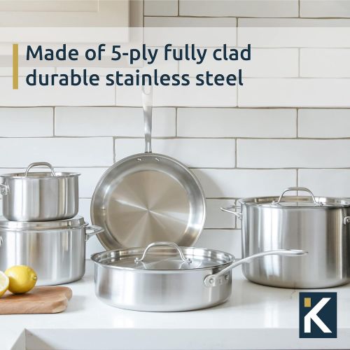  Kitchara Stainless Steel Cookware Set, 10 Piece, Brushed 18/10 Stainless Steel, 5 Ply