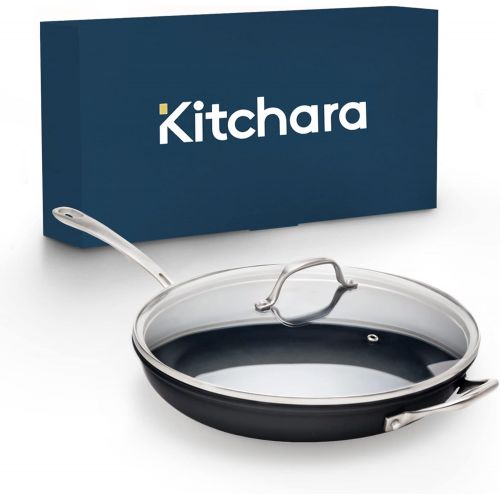  Kitchara Nonstick Frying Pan - 12 Hard Anodized Aluminum Skillet with Vented Glass Lid - Induction Compatible & Oven Safe Large Fry Pan