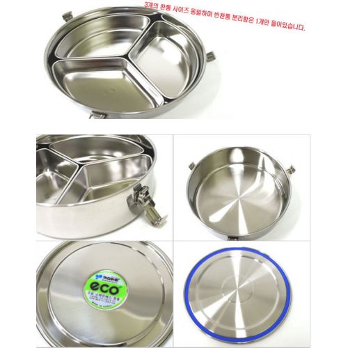  Kitchen Art Eco Stainless steel Food Container Circular Side Dish 3 Stage Outdoor Picnic (20CM)