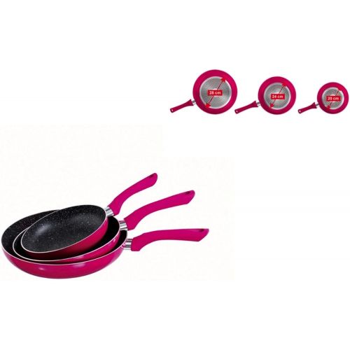  Kitchen Artist Bratpfannen Set 3 teilig Induktion Pfannenset Bratpfanne 28 cm 24 cm 20 cm (Pfanne, Aluminium, Antihaftbeschichtung, Induktionsfahig, Pink)