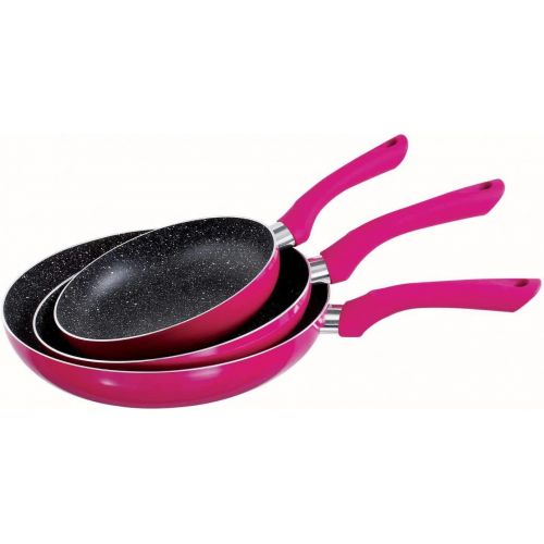  Kitchen Artist Bratpfannen Set 3 teilig Induktion Pfannenset Bratpfanne 28 cm 24 cm 20 cm (Pfanne, Aluminium, Antihaftbeschichtung, Induktionsfahig, Pink)