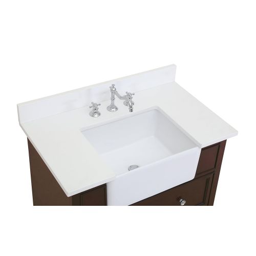  Kitchen Bath Collection Sophie 36-inch Bathroom Vanity (Quartz/Chocolate): Includes a White Quartz Countertop, Chocolate Cabinet with Soft Close Drawers, and White Ceramic Farmhouse Apron Sink
