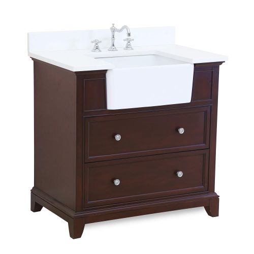  Kitchen Bath Collection Sophie 36-inch Bathroom Vanity (Quartz/Chocolate): Includes a White Quartz Countertop, Chocolate Cabinet with Soft Close Drawers, and White Ceramic Farmhouse Apron Sink