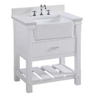 Kitchen Bath Collection Charlotte 30-inch Bathroom Vanity (Quartz/White): Includes a White Quartz Countertop, White Cabinet with Soft Close Drawers, and White Ceramic Farmhouse Apron Sink