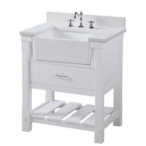  Kitchen Bath Collection Charlotte 30-inch Bathroom Vanity (Quartz/White): Includes a White Quartz Countertop, White Cabinet with Soft Close Drawers, and White Ceramic Farmhouse Apron Sink