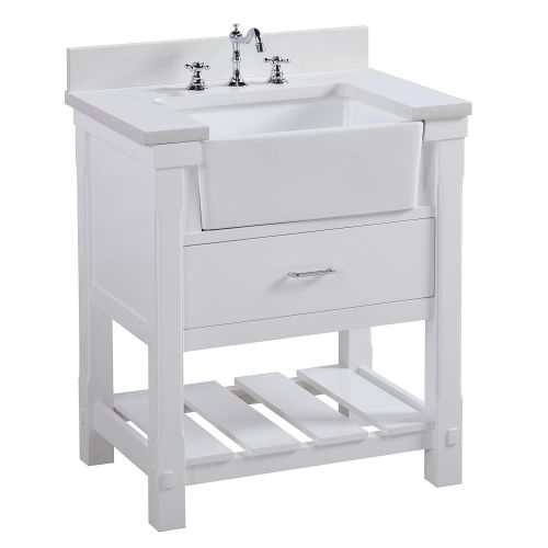  Kitchen Bath Collection Charlotte 30-inch Bathroom Vanity (Quartz/White): Includes a White Quartz Countertop, White Cabinet with Soft Close Drawers, and White Ceramic Farmhouse Apron Sink