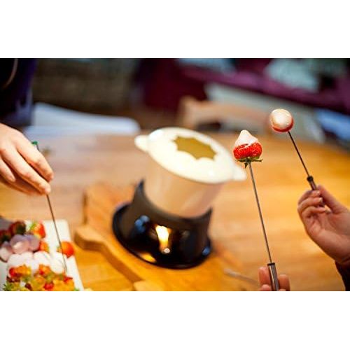  Kitchen Craft MasterClass Fleisch-/Kase-/Schokoladen-Fondue-Set aus Gusseisen, mit Sechs Edelstahlgabeln, 21 x 18 cm  Beige