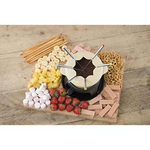 Kitchen Craft MasterClass Fleisch-/Kase-/Schokoladen-Fondue-Set aus Gusseisen, mit Sechs Edelstahlgabeln, 21 x 18 cm  Beige