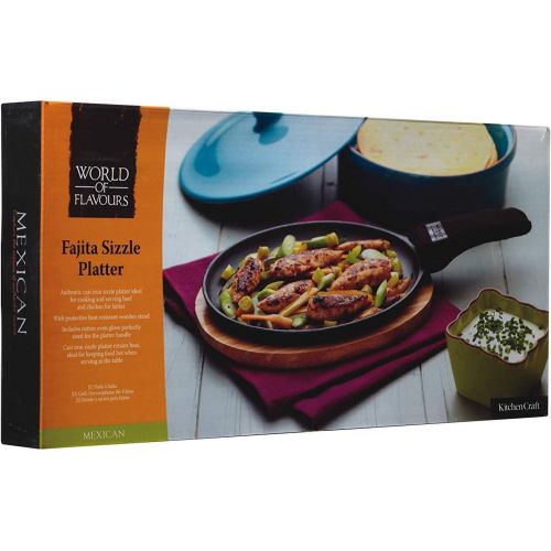  Kitchen Craft World of Flavours WFMXSIZZLE Mexikanische Fajita-Pfanne, Gusseisen, 37cm