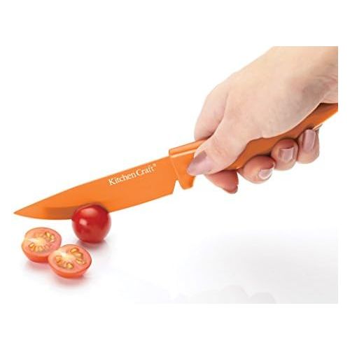  Kitchen Craft Colourworks Antihaft-Kuechenmesser 10cm - mit Huelle - Orange