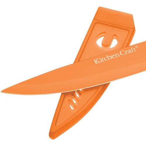  Kitchen Craft Colourworks Antihaft-Kuechenmesser 10cm - mit Huelle - Orange